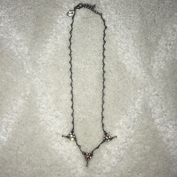 Dark Metal Chain Necklace with Iridescent Crystals - Picture 2 of 3